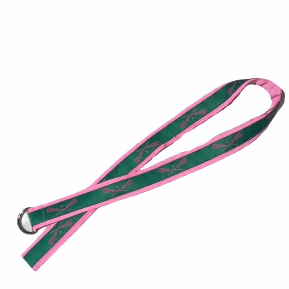 Ibbidots Preppy Pink Green Lacrosse D Ring Belt sz M - Picture 4 of 4
